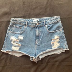 Medium wash high rise jean shorts